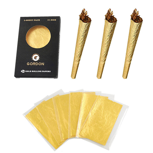 GORDON 24K Gold Rolling Papers, 1 1/4 Size Organic Rolling Paper, 2 PCS / Pack 12 Packs / Box